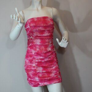 Superdown  Ivanna Strapless  Slim Mini Dress in Tie Dye pink white size large